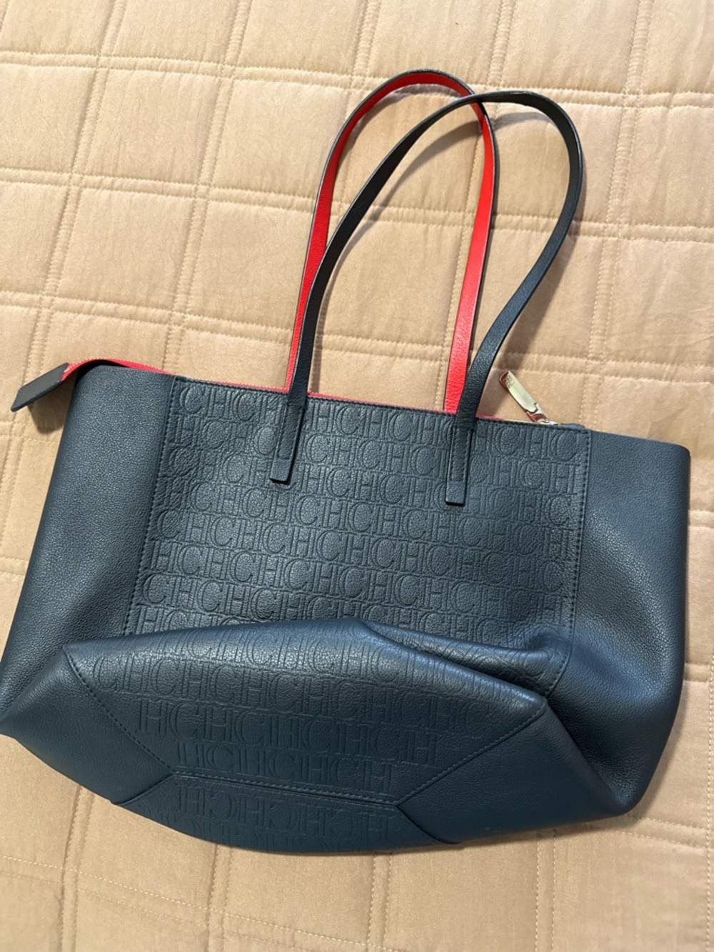 Carolina Herrera Black Tote with Red-Trim Handles - Picture 10 of 11